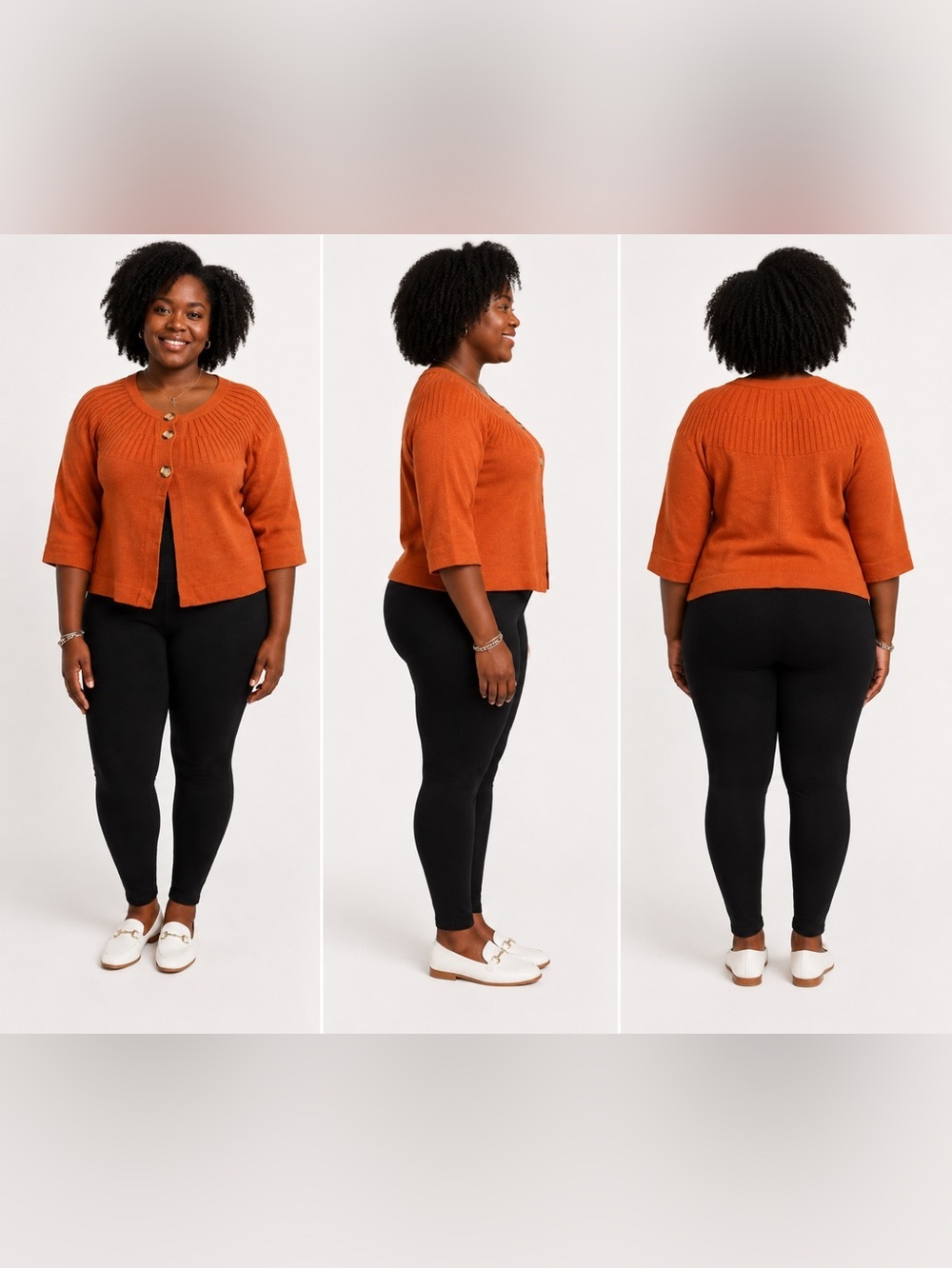 AVON RETRO SUNBURST YOKE KNIT CARDIGAN, BURNT ORANGE SIZE XL (NEW WITH TAGS) A23